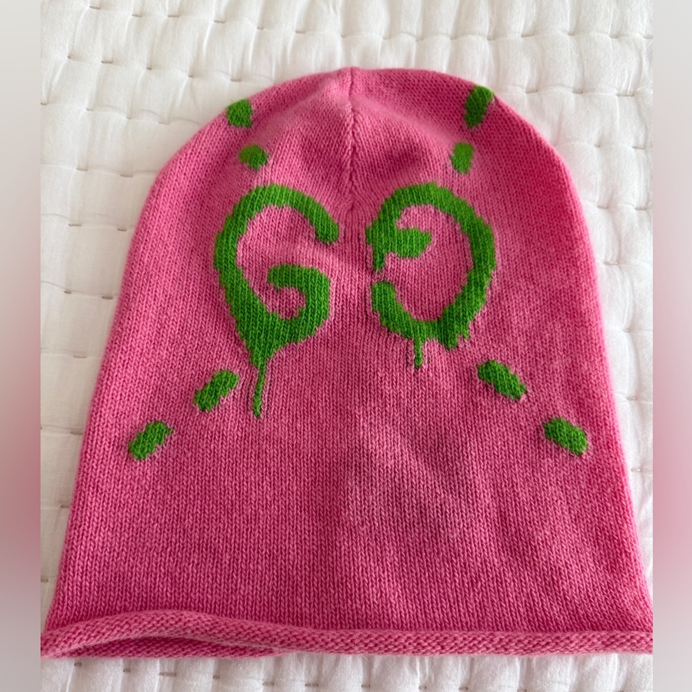 GUCCI Ghost Pink Wool Beanie Hat